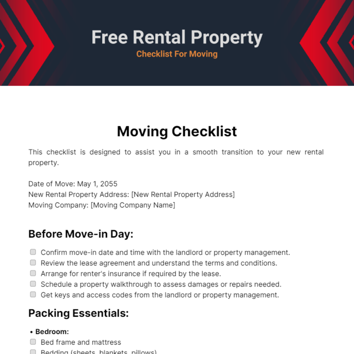 Rental Property Checklist For Moving In Template