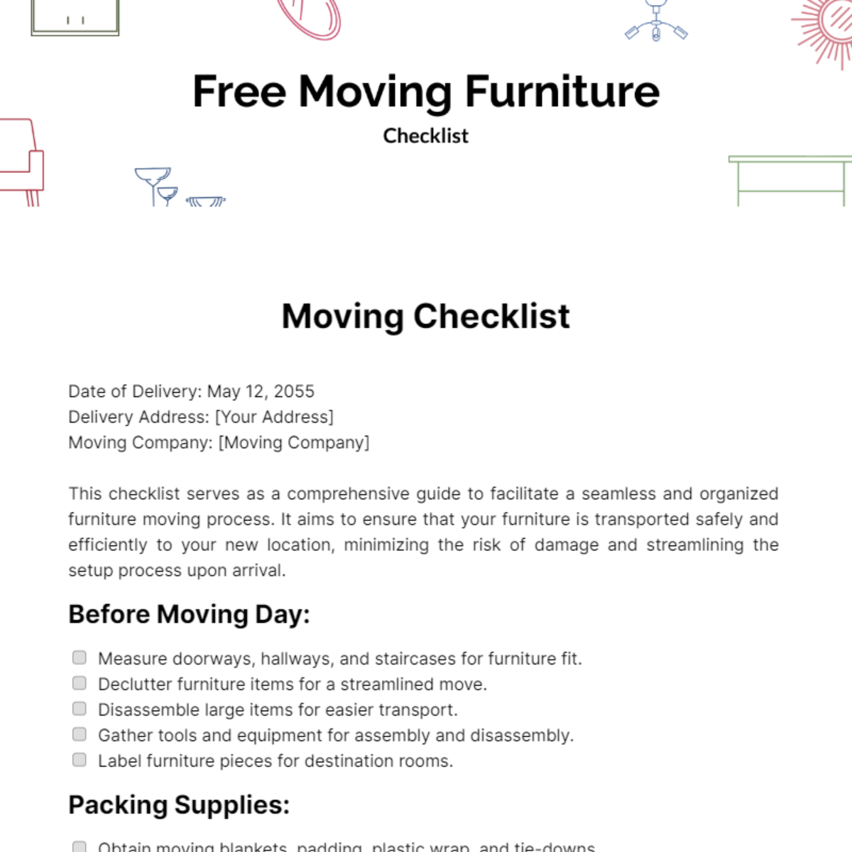 Moving Furniture Checklist Template