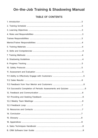 Free On-the-job Training & Shadowing Manual HR Template to Edit Online