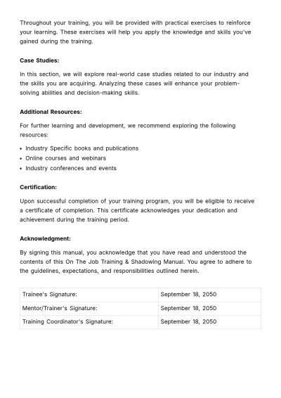 Free On-the-job Training & Shadowing Manual HR Template to Edit Online