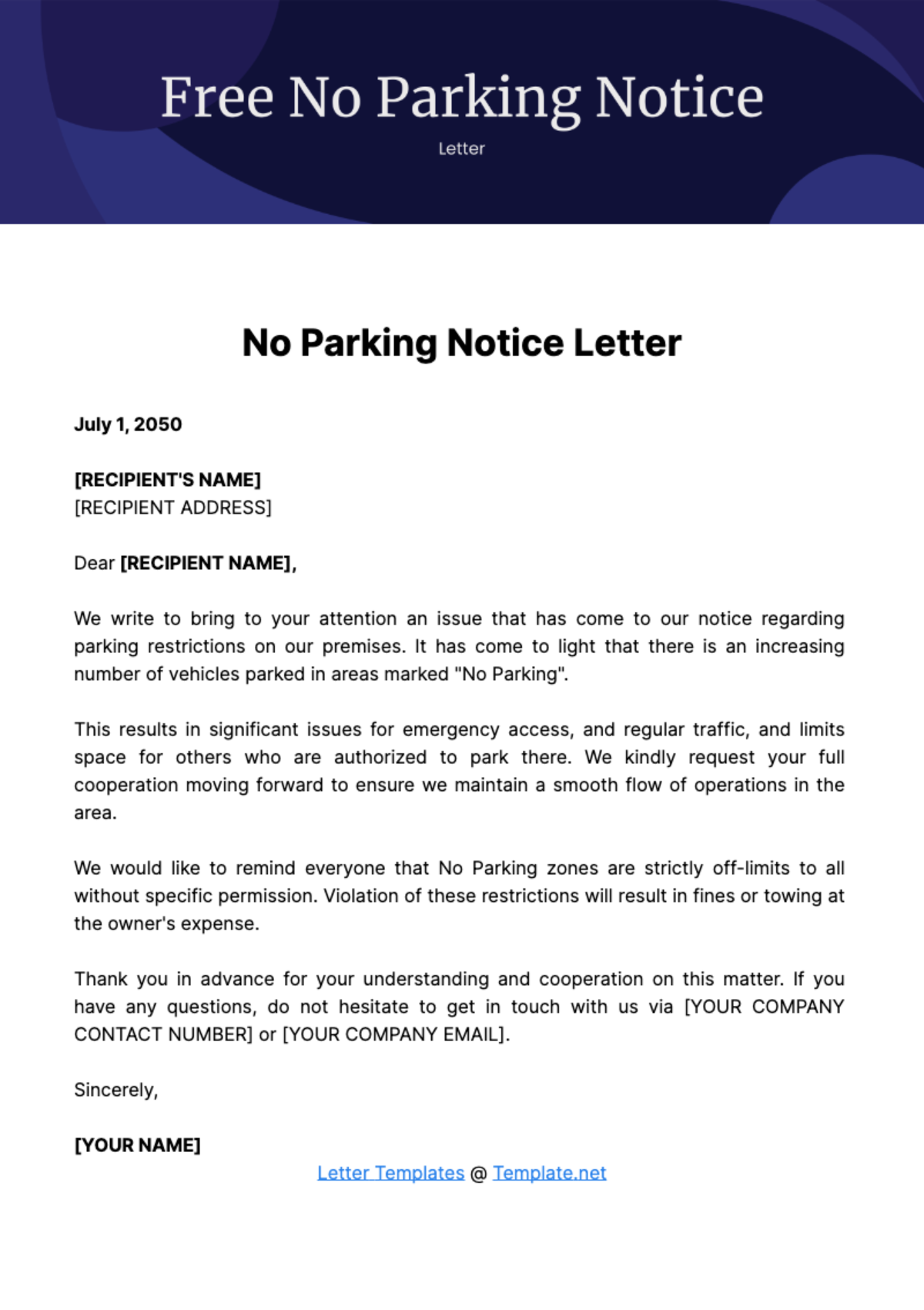 Free No Parking Notice Letter Template