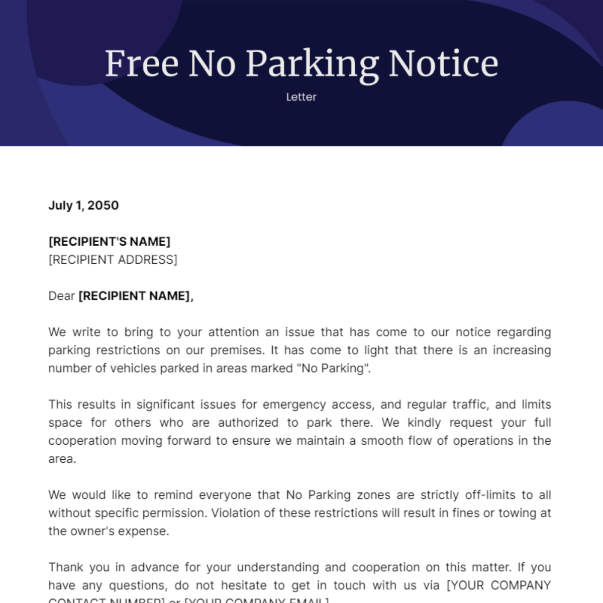 No Parking Notice Letter Template