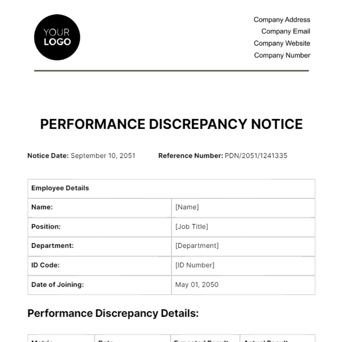 Performance Discrepancy Notice HR Template