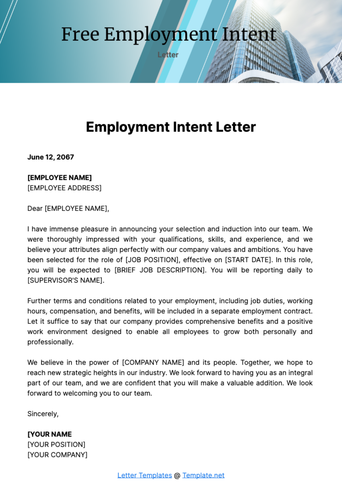 Free Employment Intent Letter Template