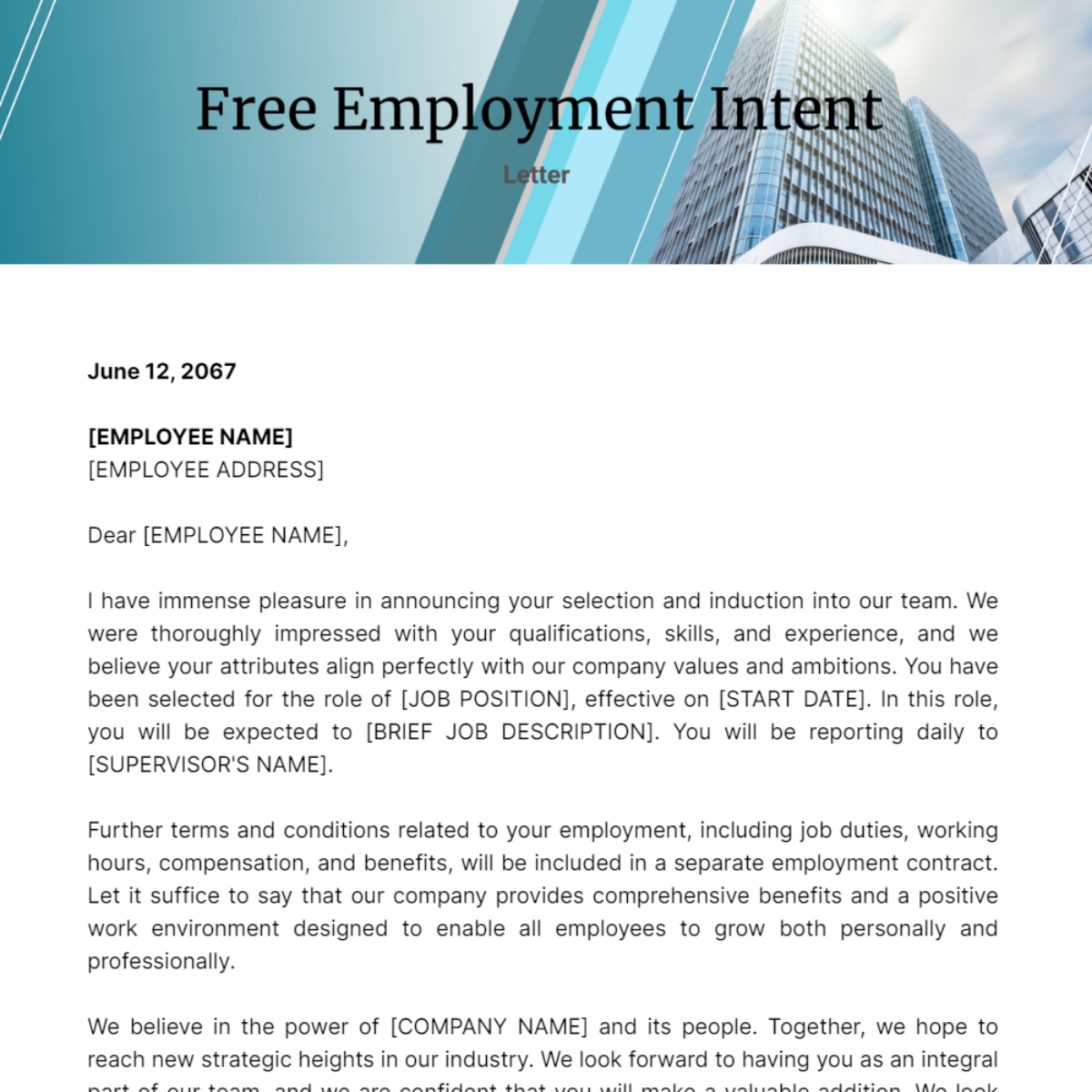 Employment Intent Letter Template