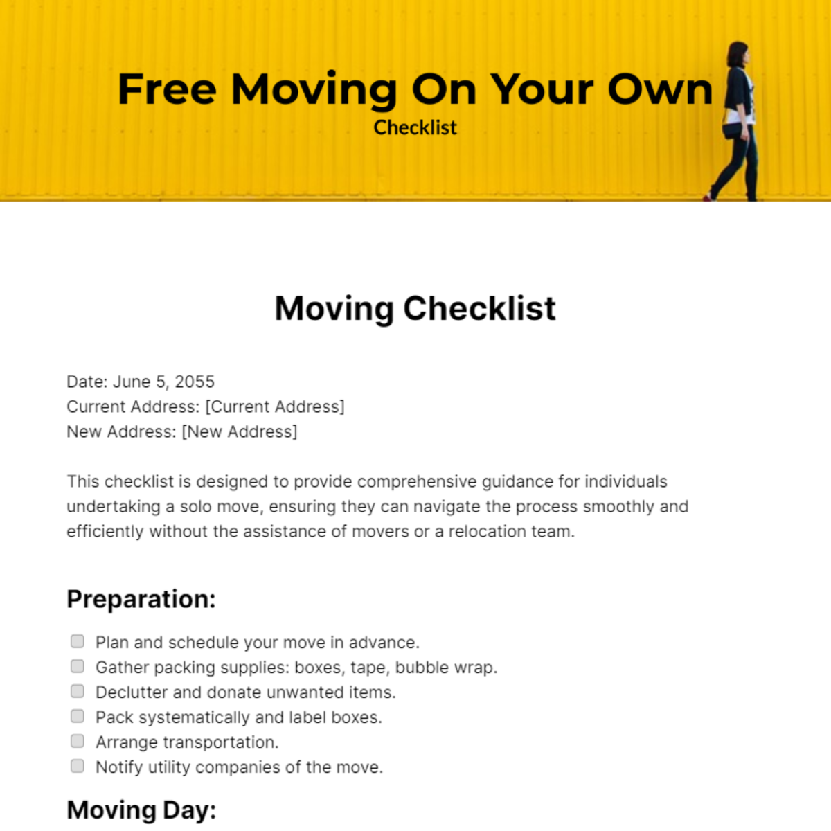 Moving On Your Own Checklist Template