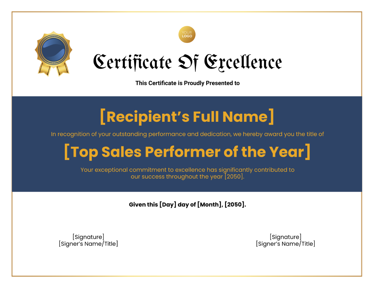 Sales Top Performer Certificate