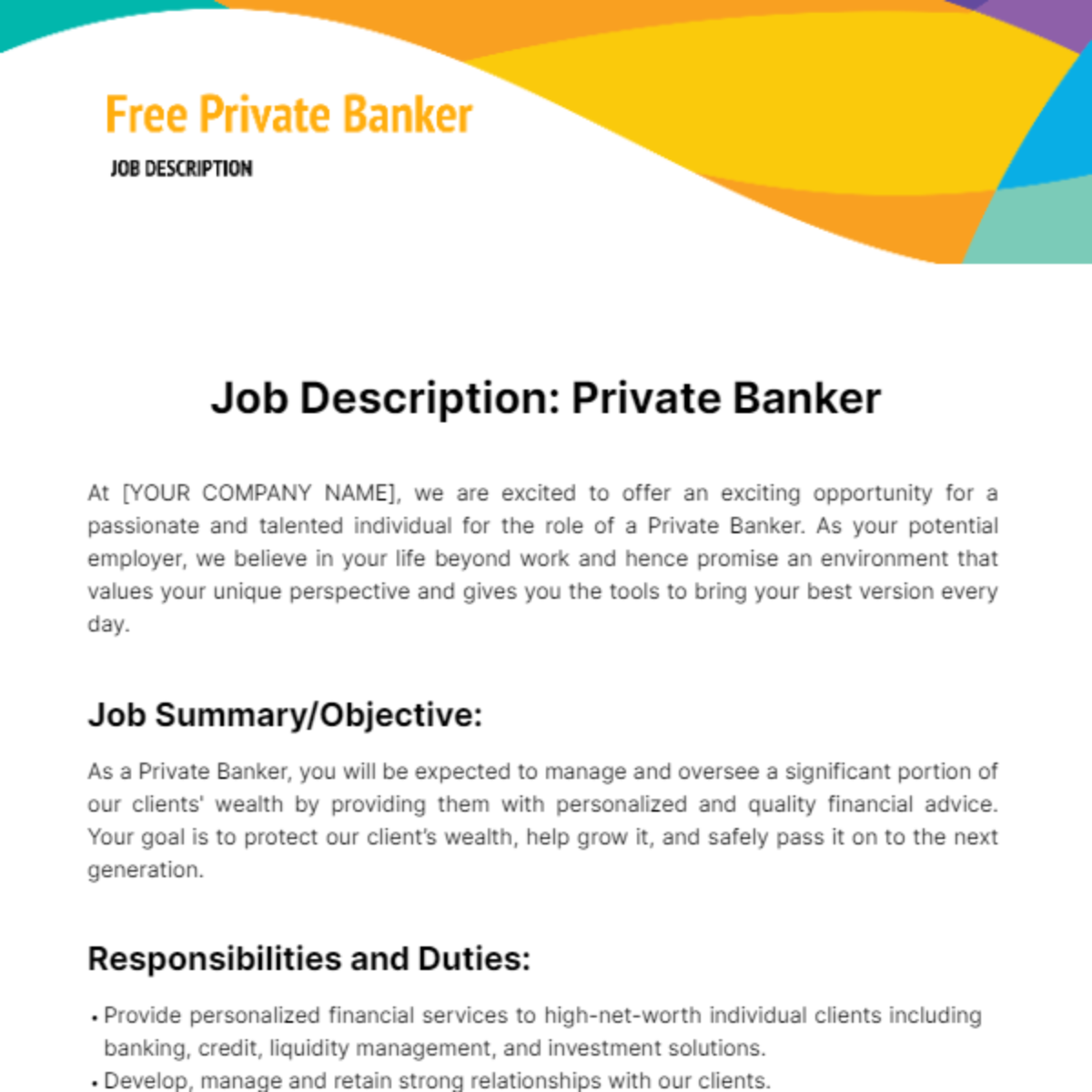 Senior Private Banker Job Description