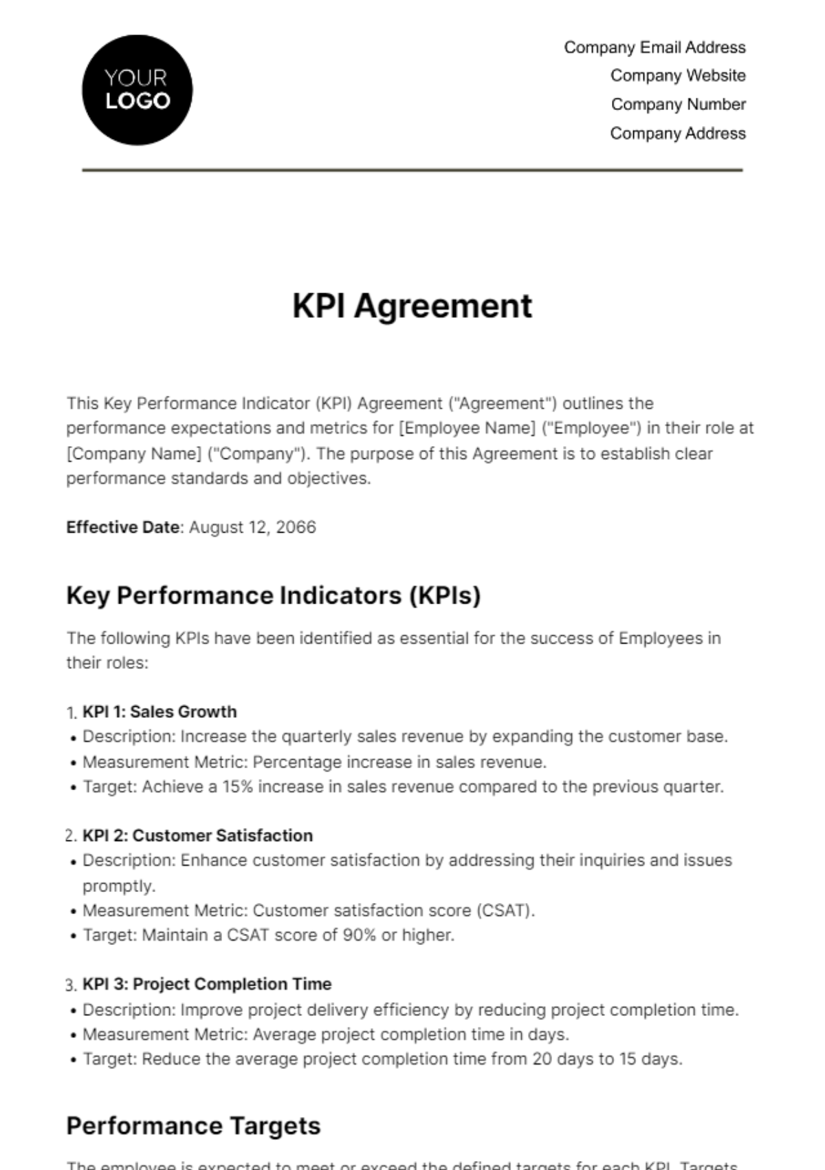 KPI Agreement HR Template