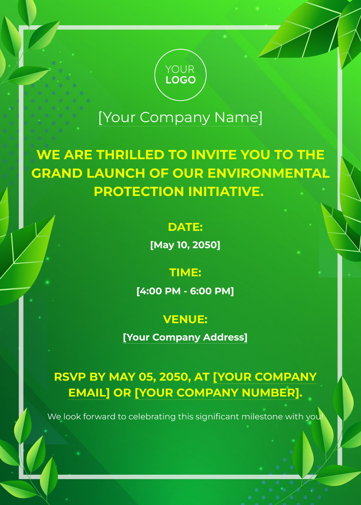 Environmental Protection Initiative Launch Invitation Card Template