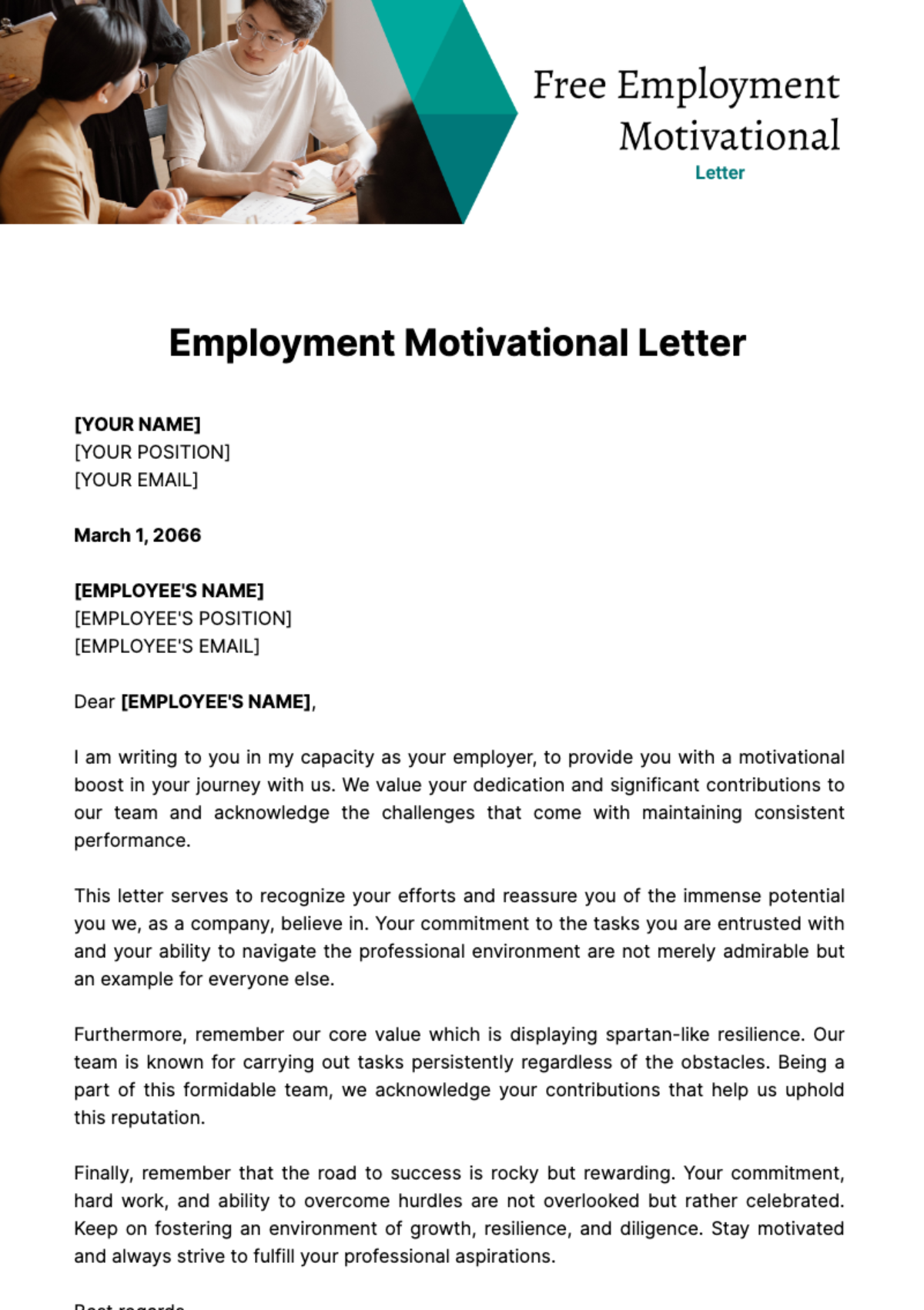 Employment Motivational Letter Template