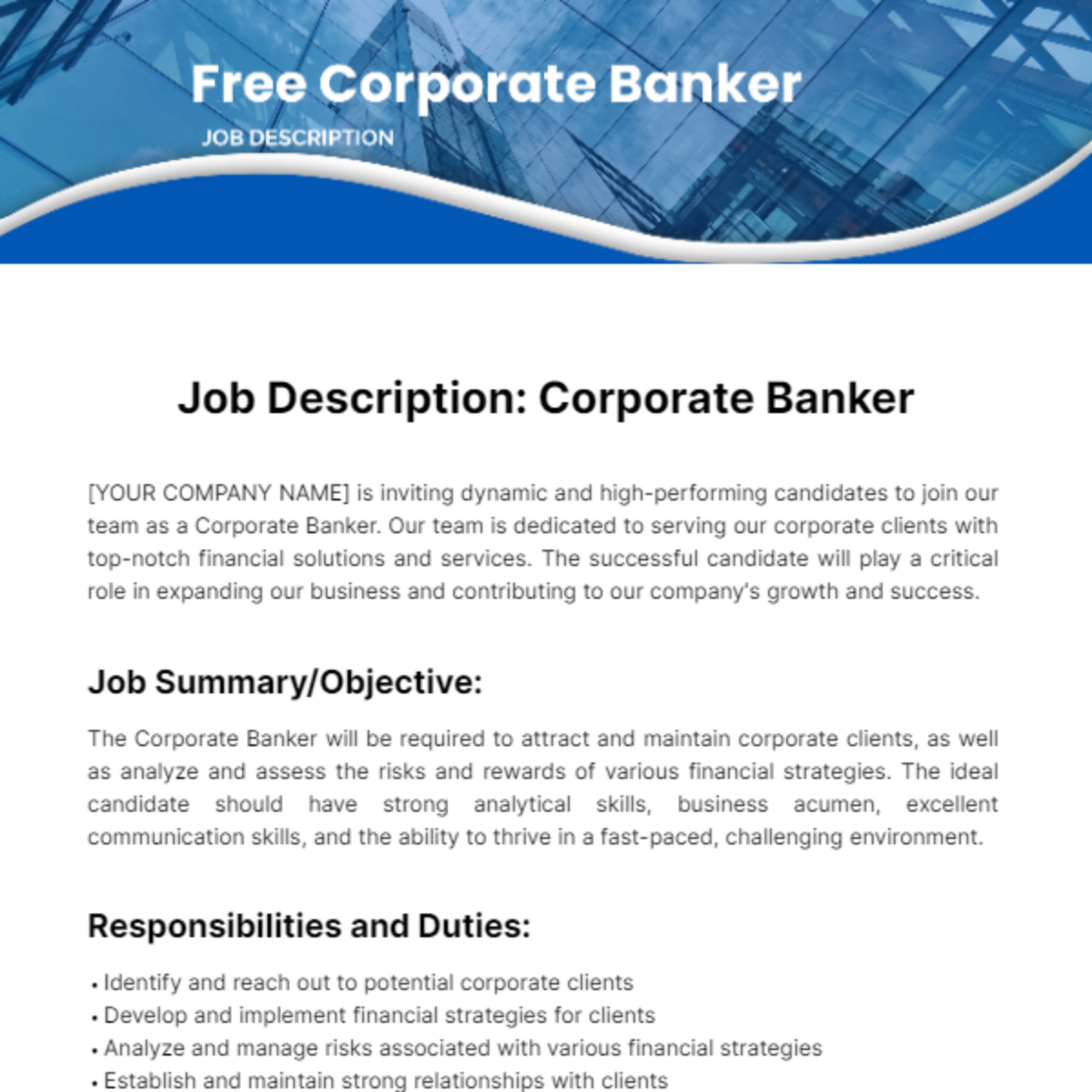 Free Corporate Banker Job Description Template