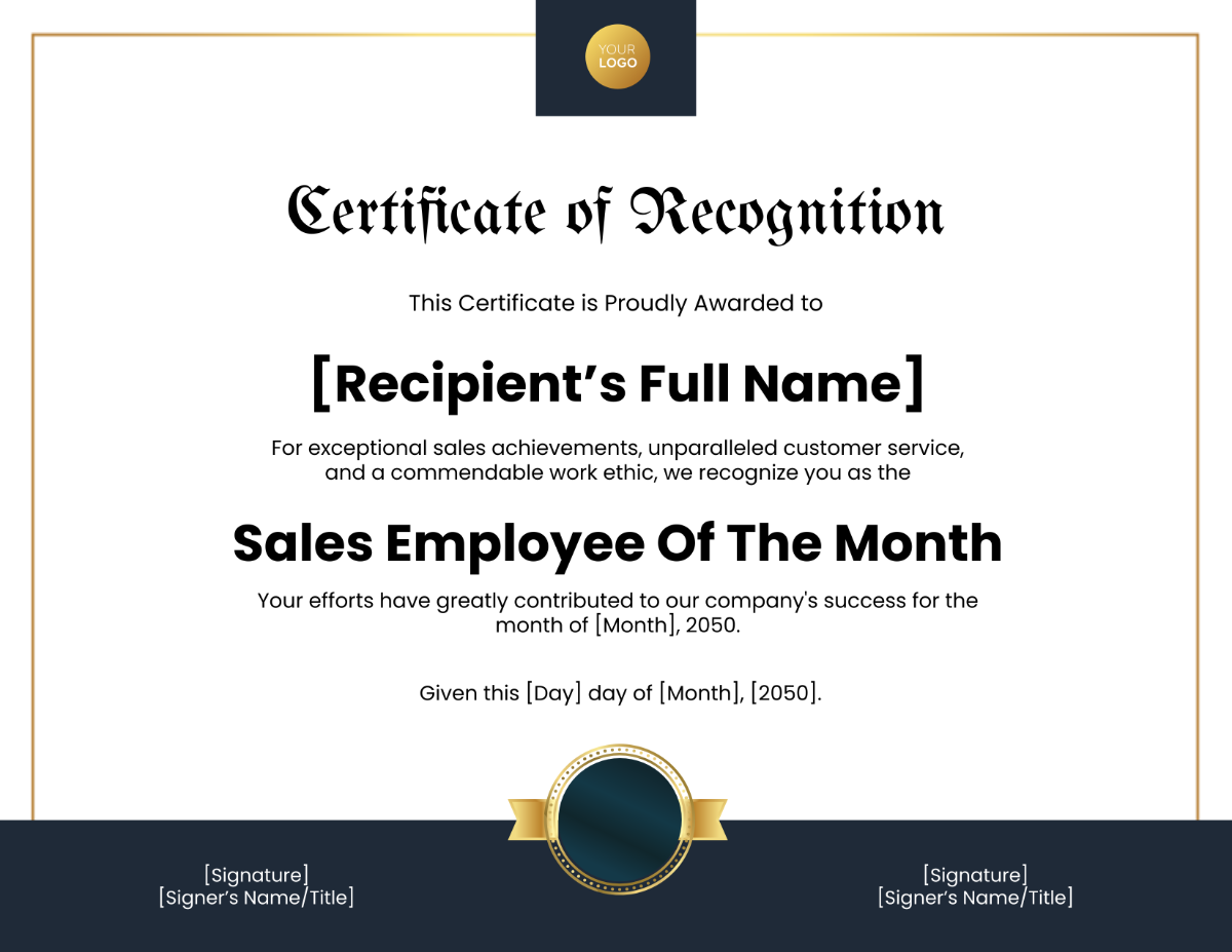 Sales Employee of the Month Certificate