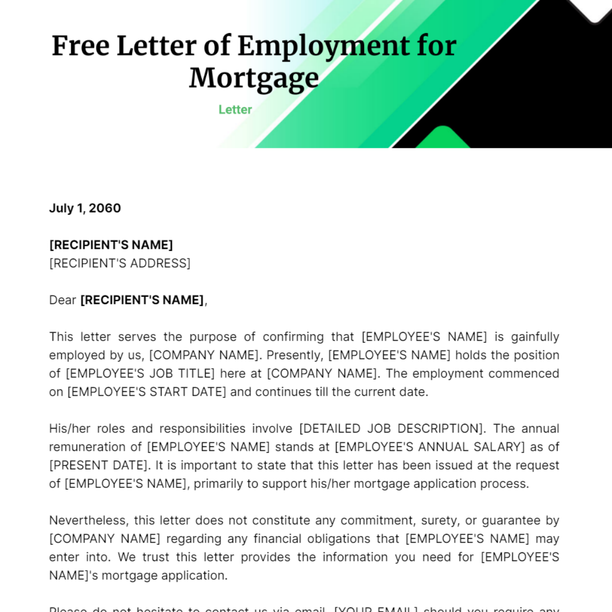 Letter of Employment for Mortgage Template