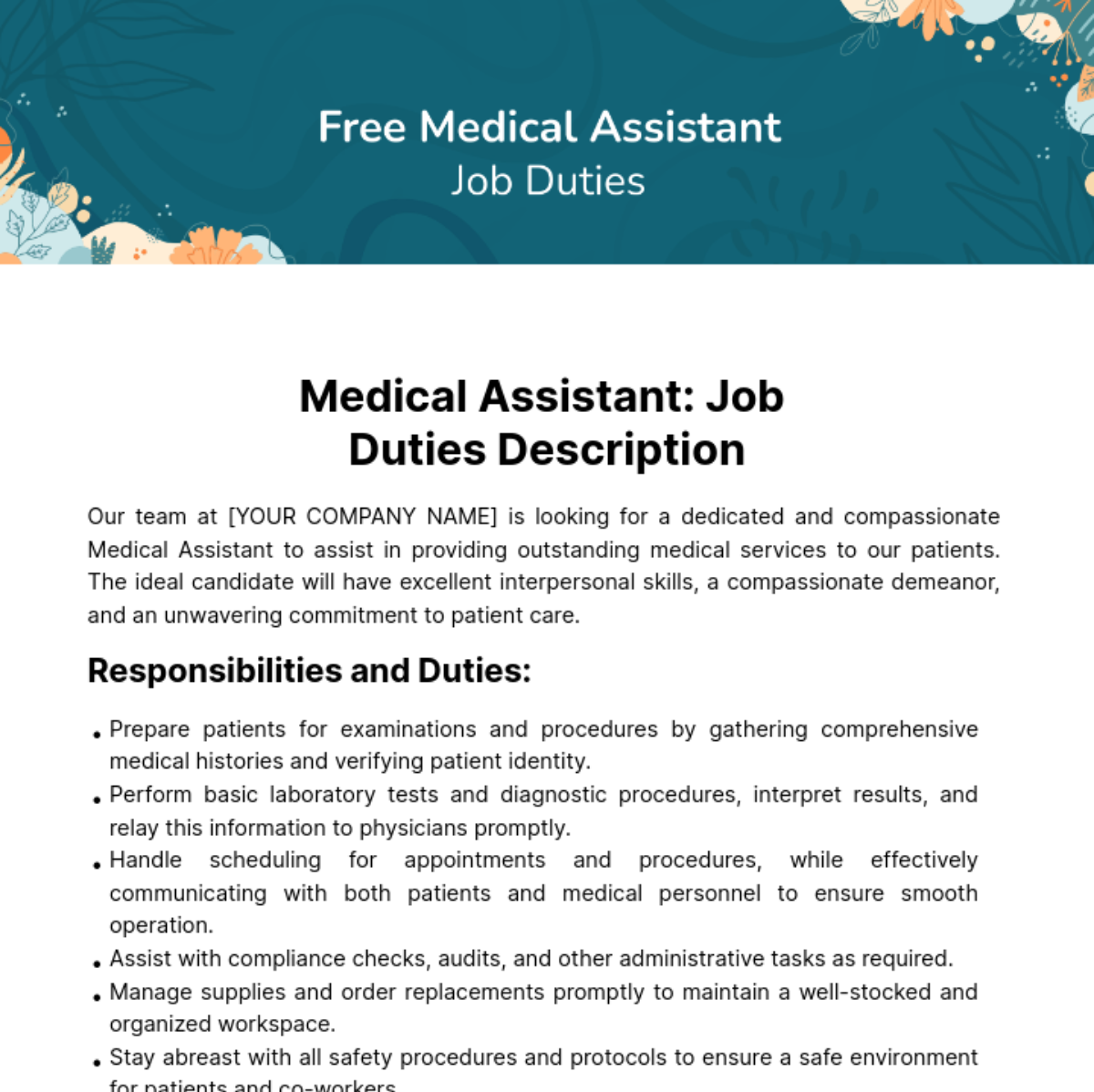 Free Medical Assistant Job Duties Template