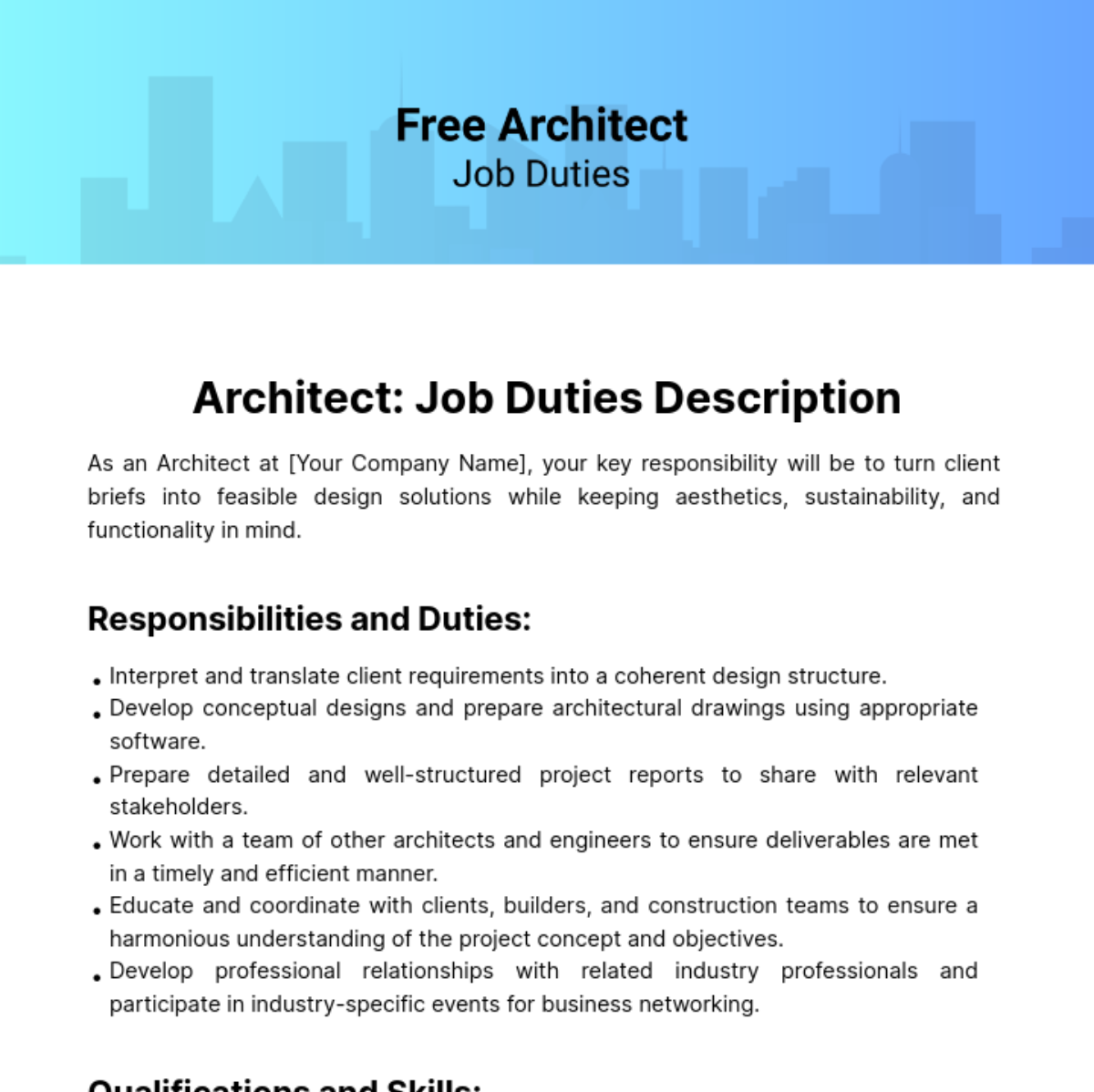 Free Architect Job Duties Template