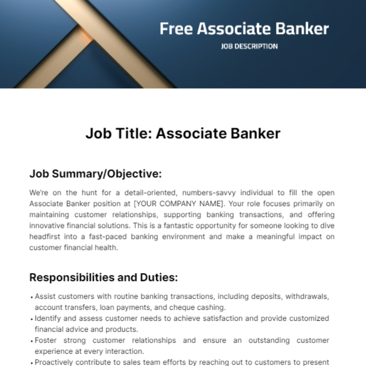 Free Associate Banker Job Description Template