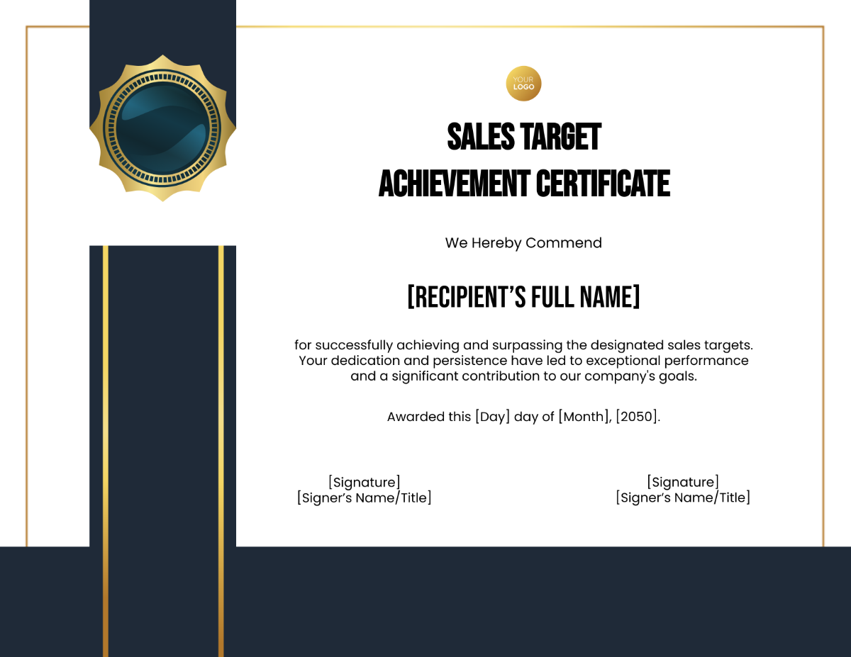 Sales Target Achievement Certificate Template