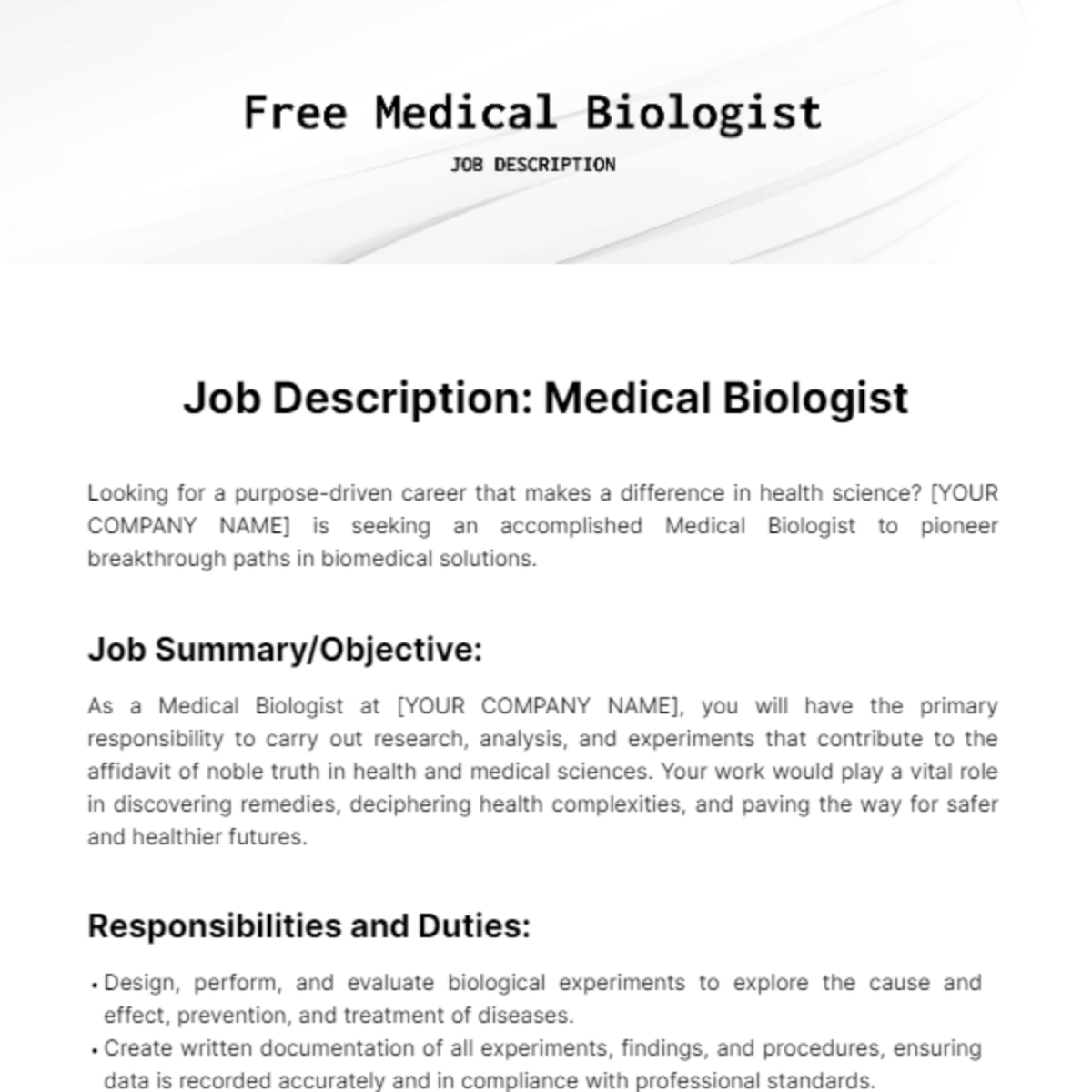 Medical Biologist Job Description Template
