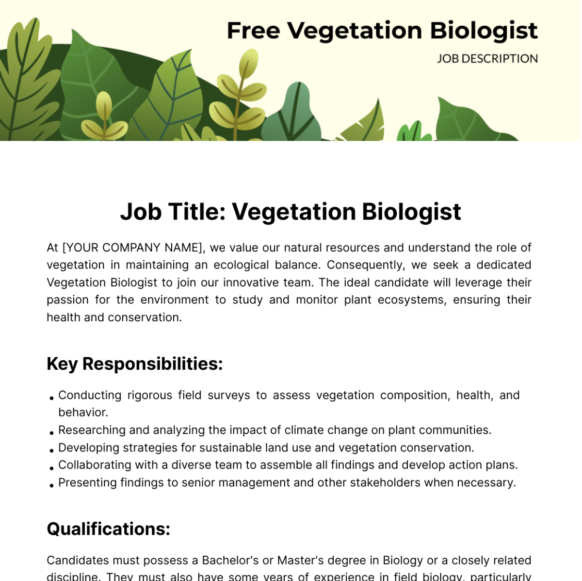 Free Vegetation Biologist Job Description Template
