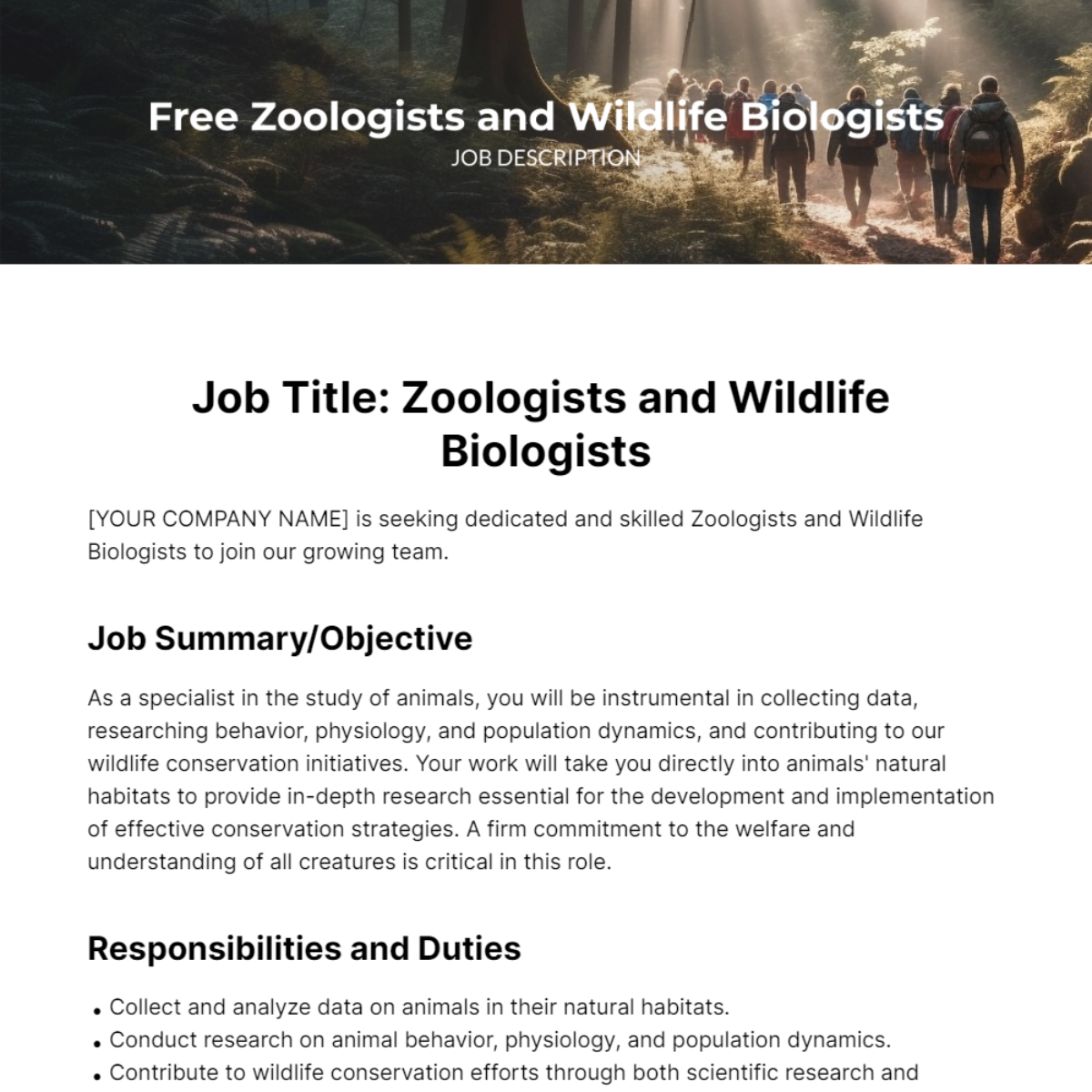 Free Zoologists and Wildlife Biologists Job Description Template