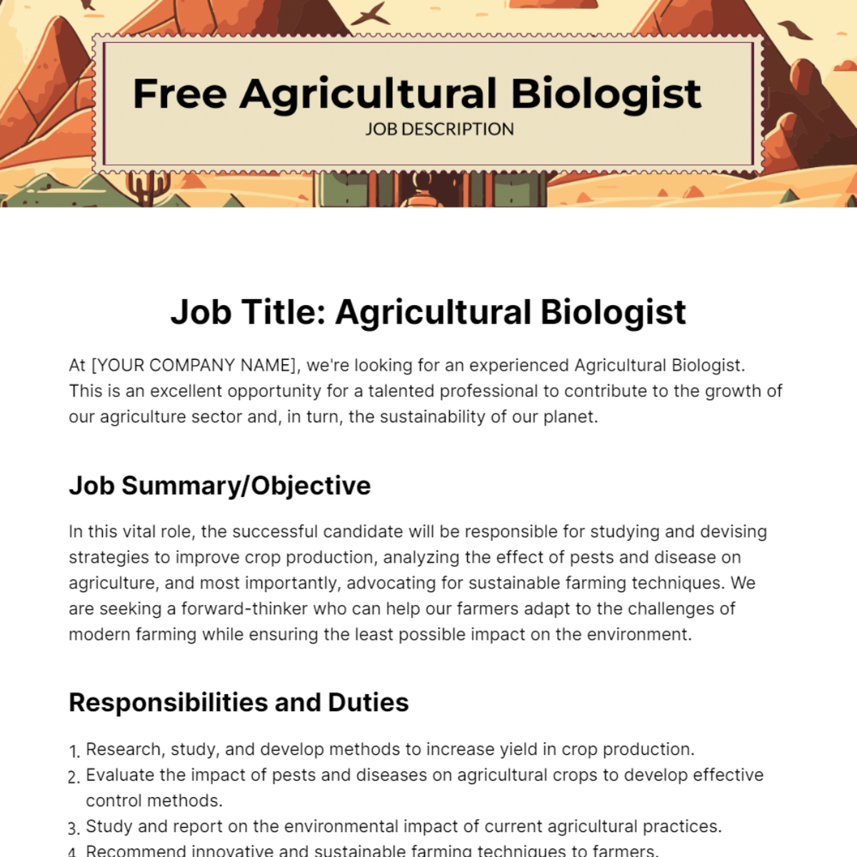 Free Agricultural Biologist Job Description Template