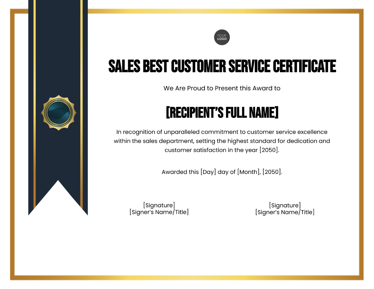 Sales Best Customer Service Certificate Template