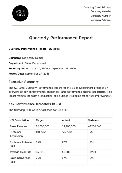 Free Quarterly Performance Report HR Template to Edit Online