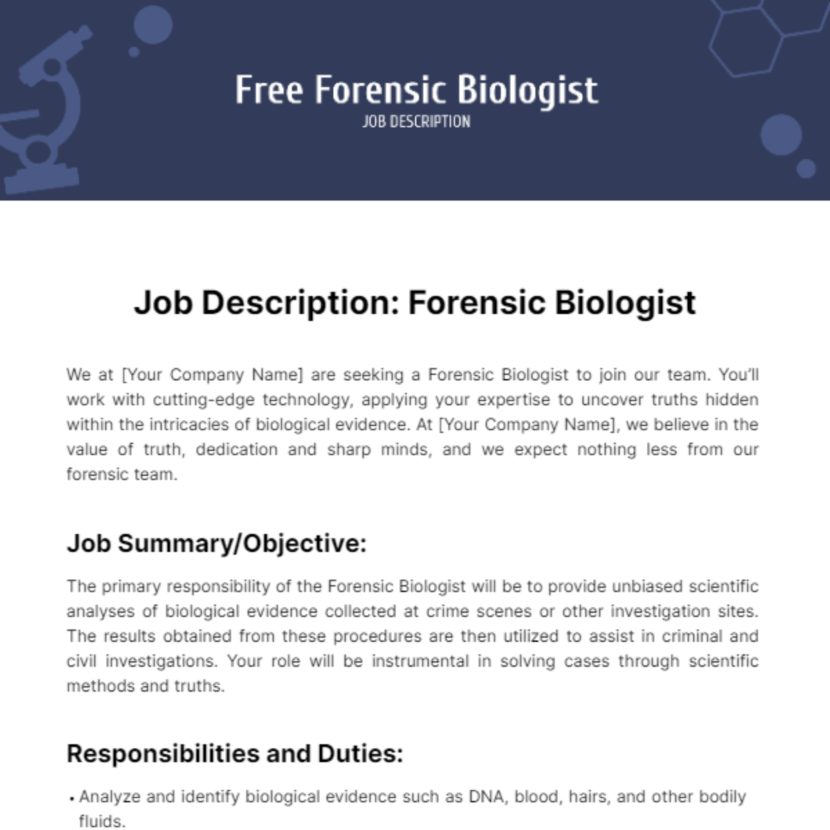 Free Forensic Biologist Job Description Template