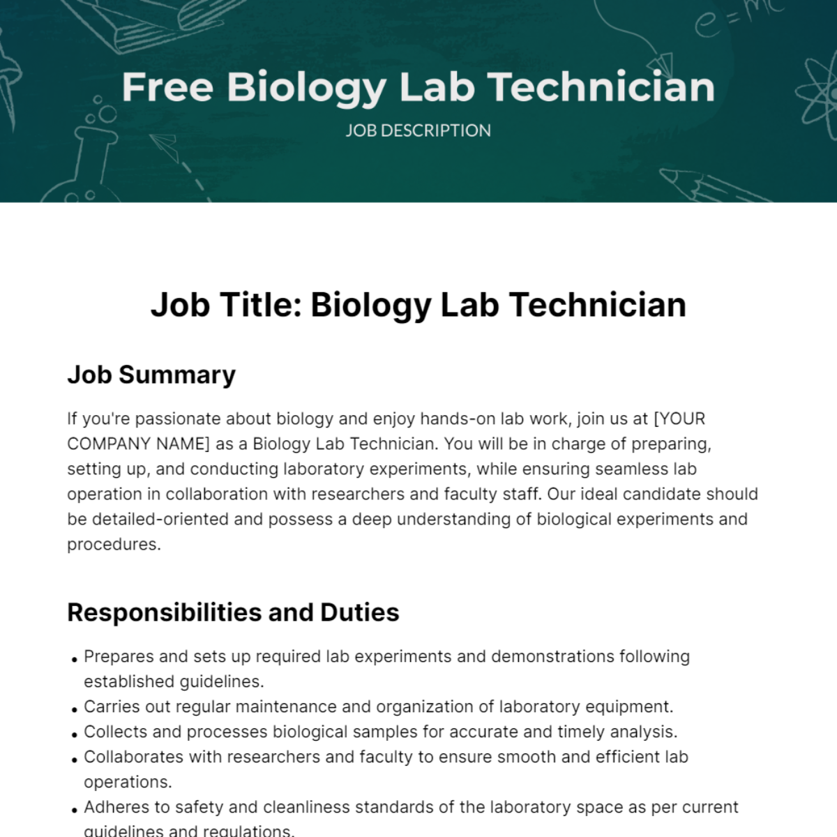 Biology Lab Technician Job Description Template