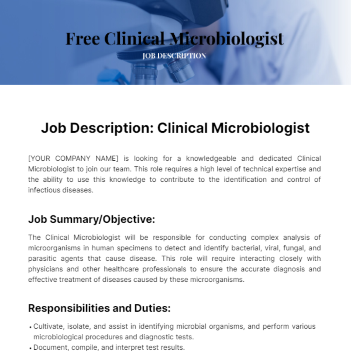 Clinical Microbiologist Job Description Template
