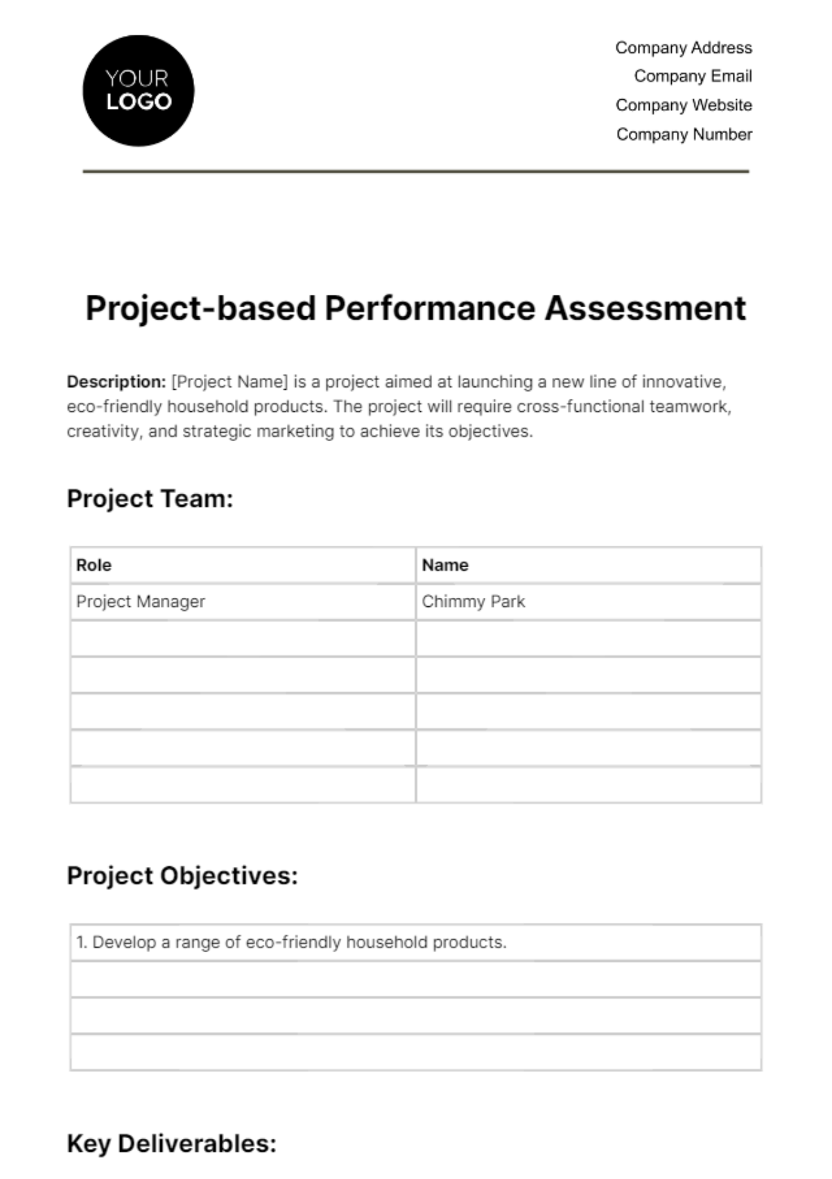 Free Project-based Performance Assessment HR Template