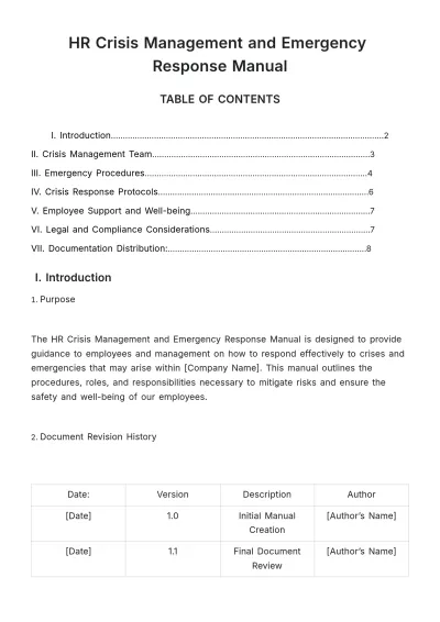Free HR Crisis Management and Emergency Response Manual Template to Edit Online