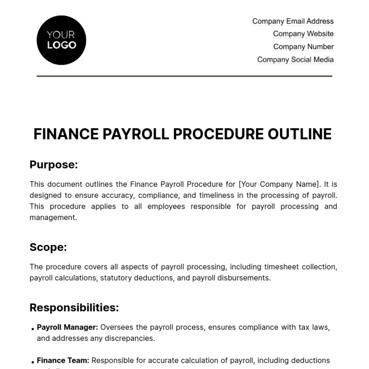 Finance Payroll Procedure Outline Template