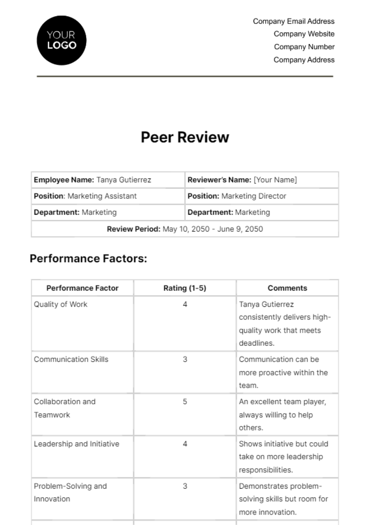 Peer Review HR Template