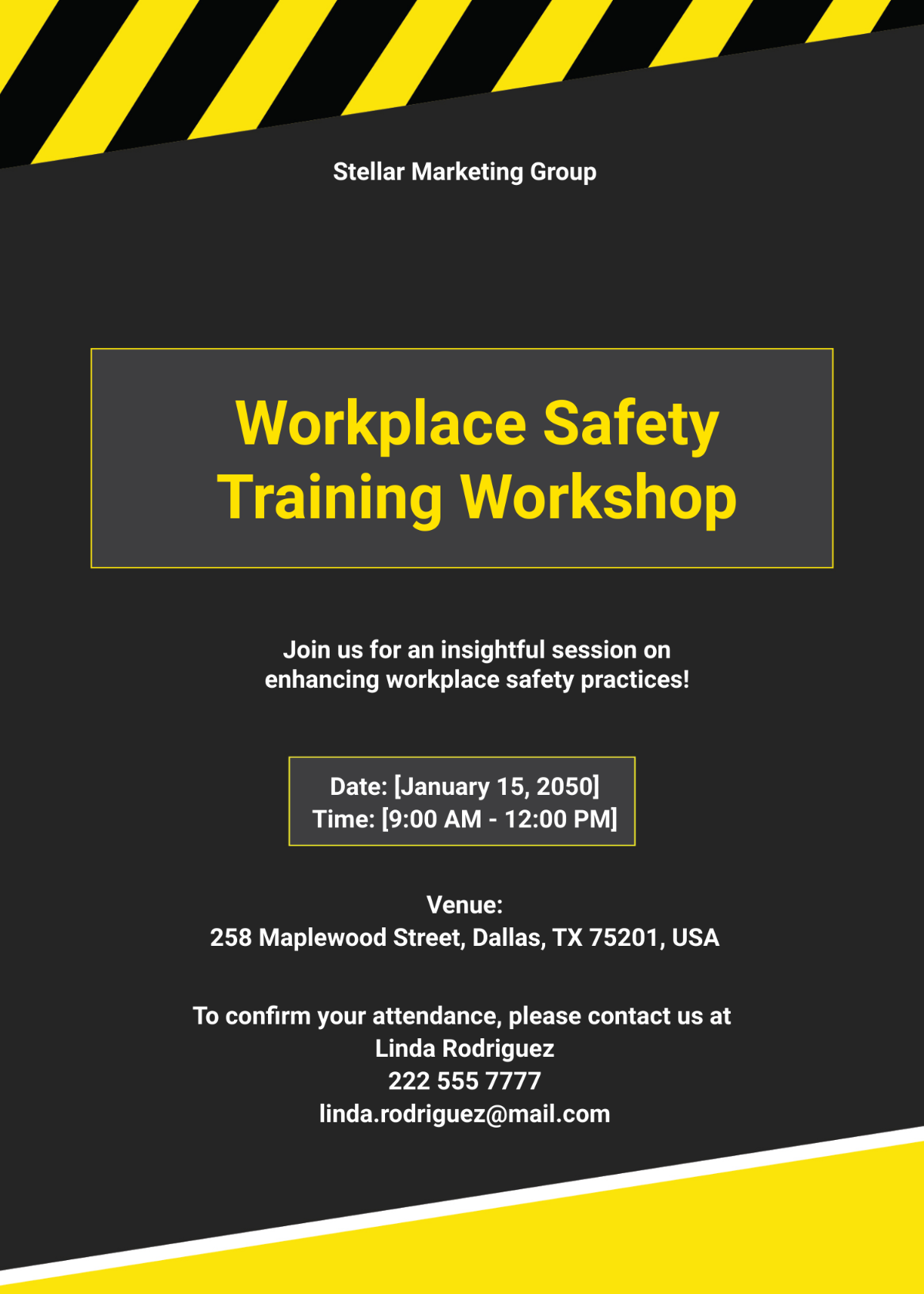 Workplace Safety Training Workshop Invitation Card Template