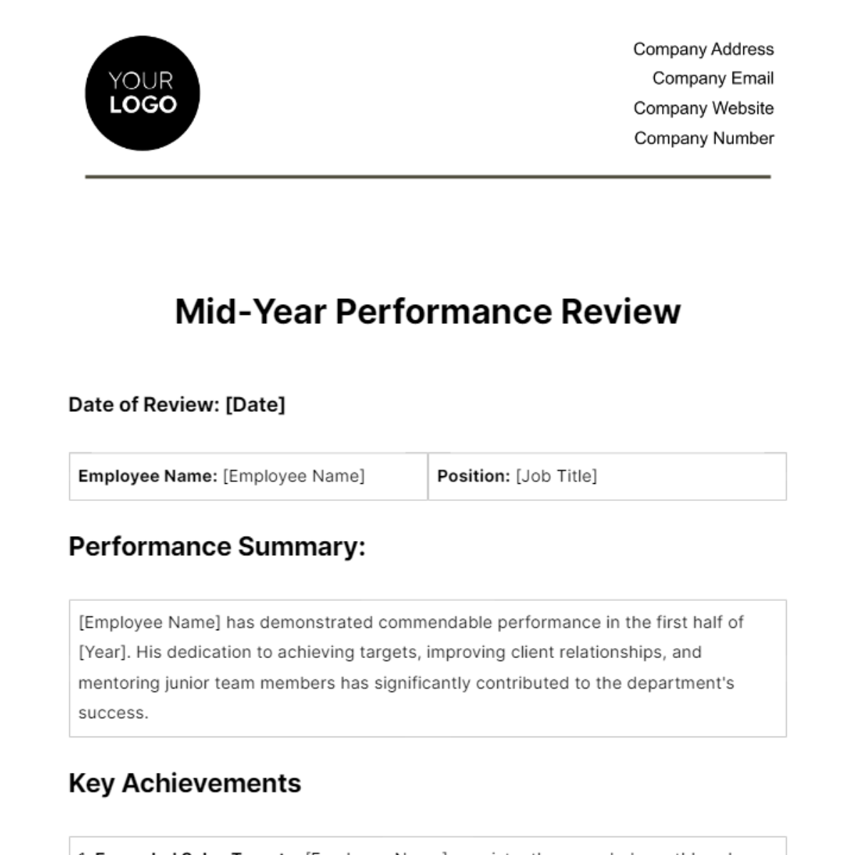 Mid-Year Performance Review HR Template - Edit Online & Download