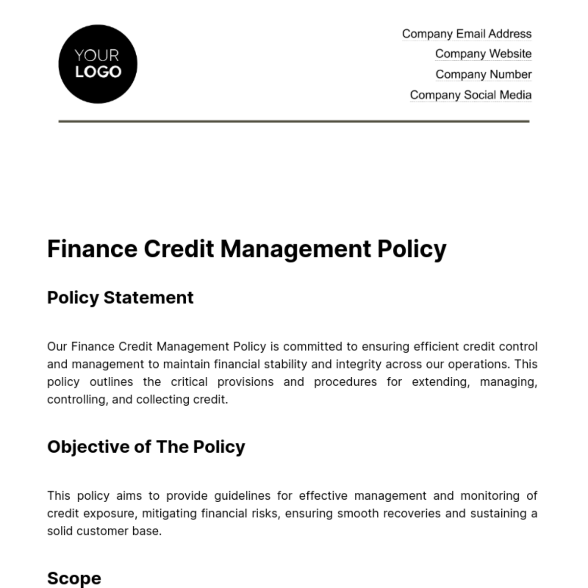 Finance Credit Management Policy Template