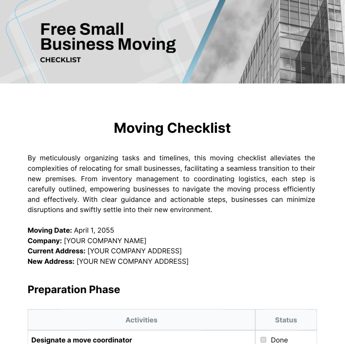 Small Business Moving Checklist Template - Edit Online & Download