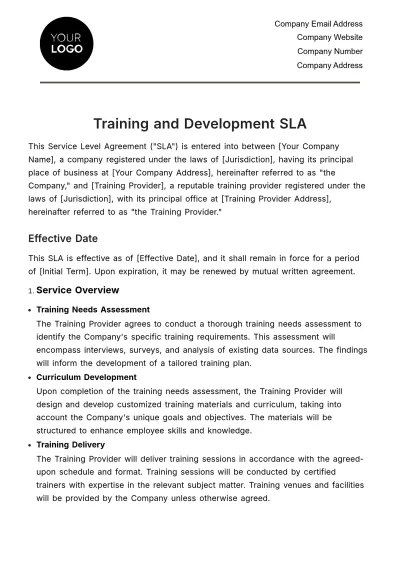 Free Training & Development SLA HR Template to Edit Online