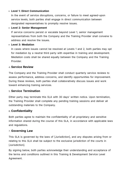 Free Training & Development SLA HR Template to Edit Online