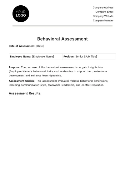 Free Behavioral Assessment HR Template to Edit Online