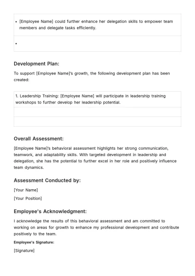 Free Behavioral Assessment HR Template to Edit Online