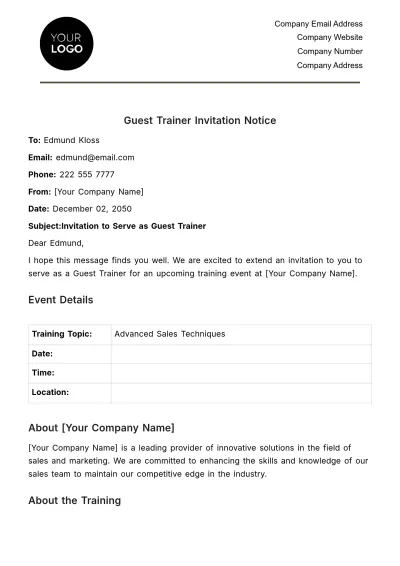 Free Guest Trainer Invitation Notice HR Template to Edit Online