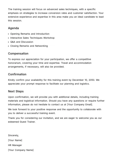 Free Guest Trainer Invitation Notice HR Template to Edit Online