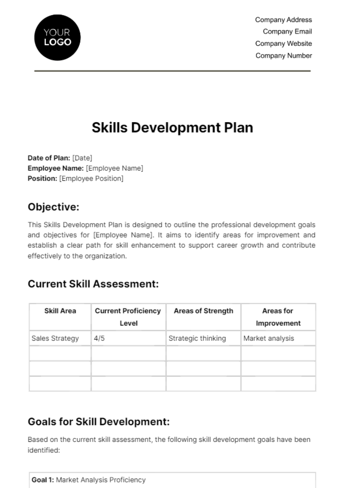 Free Skills Development Plan HR Template