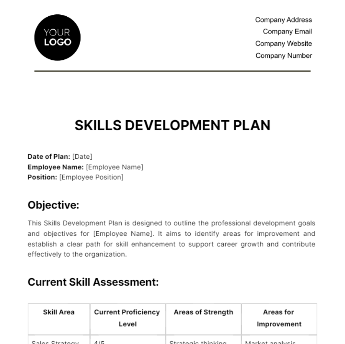 Skills Development Plan HR Template - Edit Online & Download