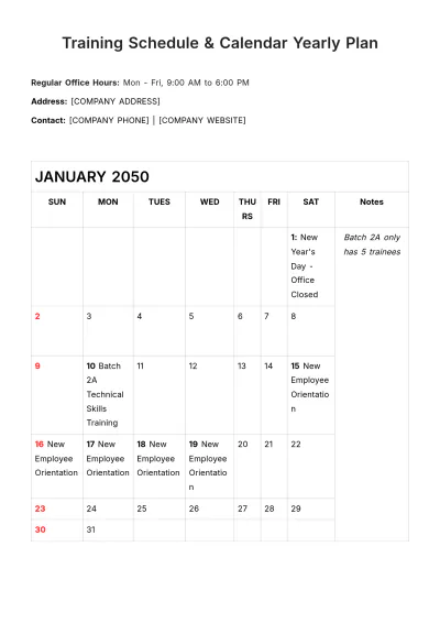Free Training Schedule & Calendar Yearly Plan HR Template to Edit Online
