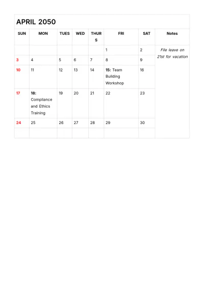 Free Training Schedule & Calendar Yearly Plan HR Template to Edit Online
