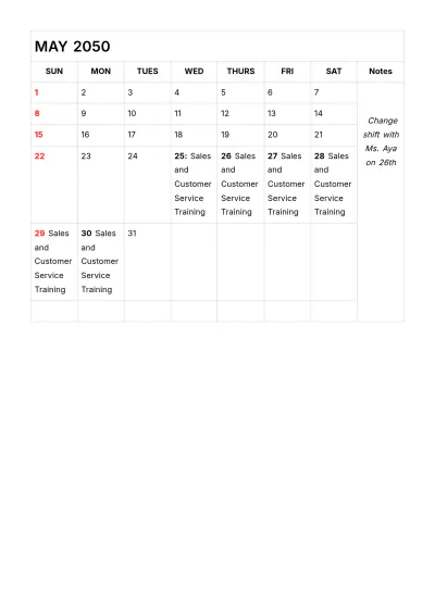 Free Training Schedule & Calendar Yearly Plan HR Template to Edit Online